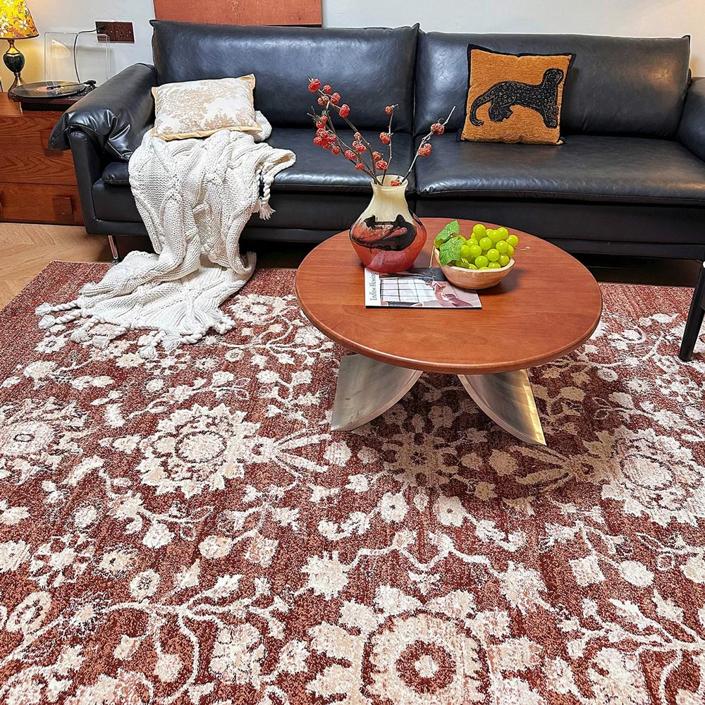 Tapis en polypropylène à médaillon floral vieilli Kellan