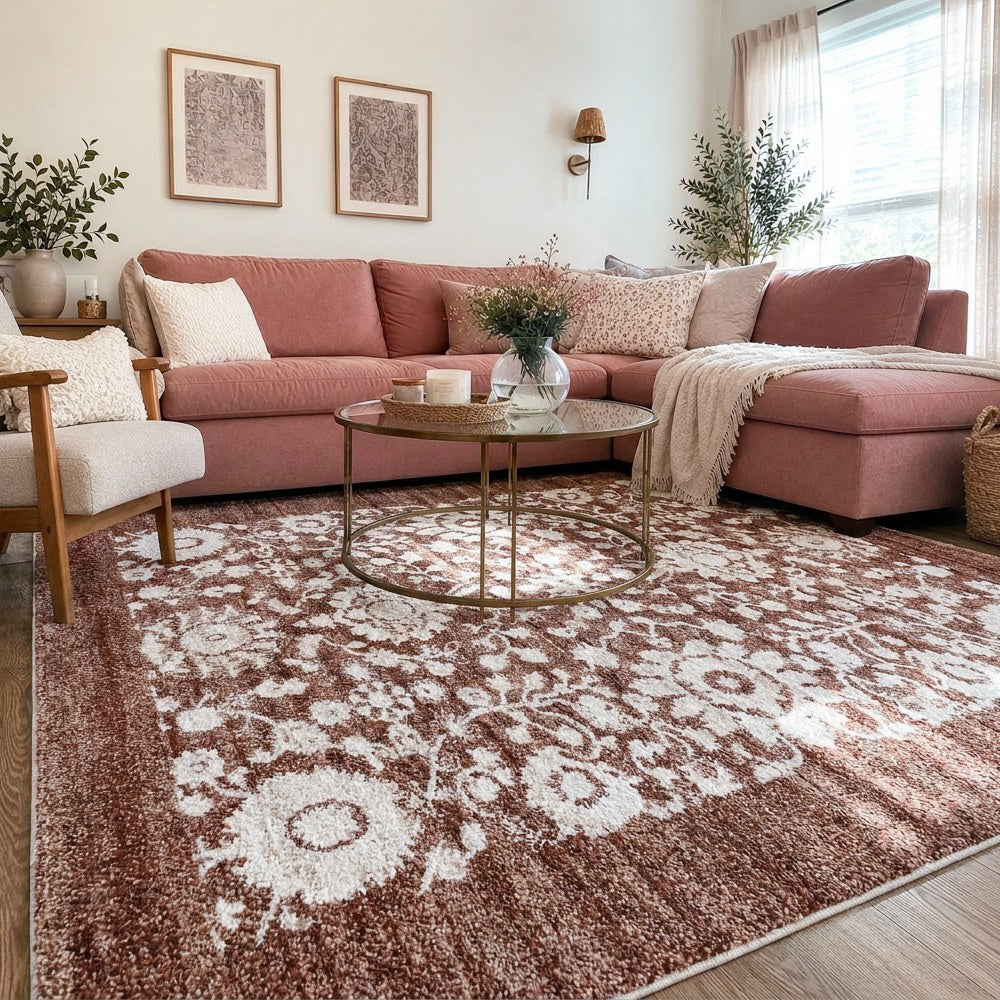 Tapis en polypropylène à médaillon floral vieilli Kellan