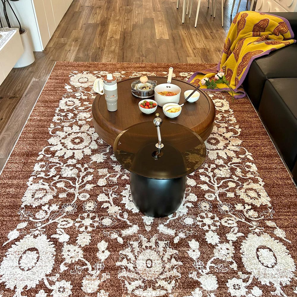 Tapis en polypropylène à médaillon floral vieilli Kellan