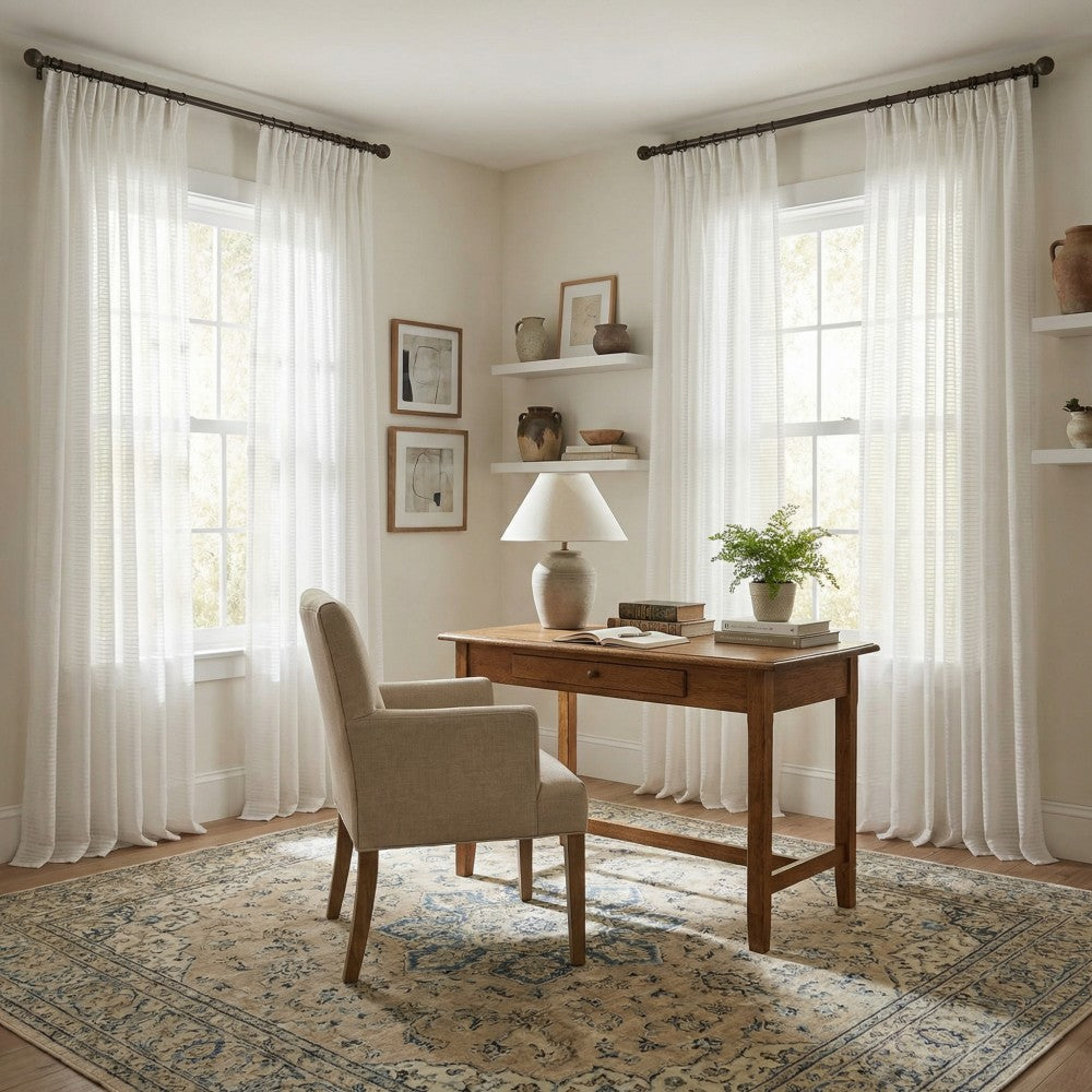 Kerry Striped White Sheer Curtains