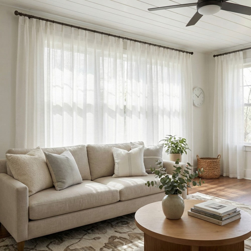 Kerry Striped White Sheer Curtains