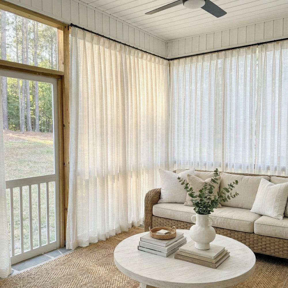 Kerry Striped White Sheer Curtains