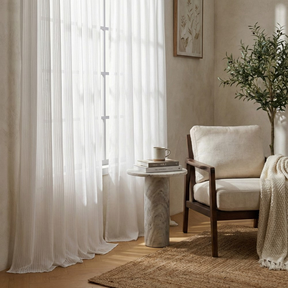 Kerry Striped White Sheer Curtains