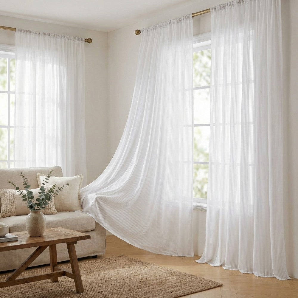 Kerry Striped White Sheer Curtains