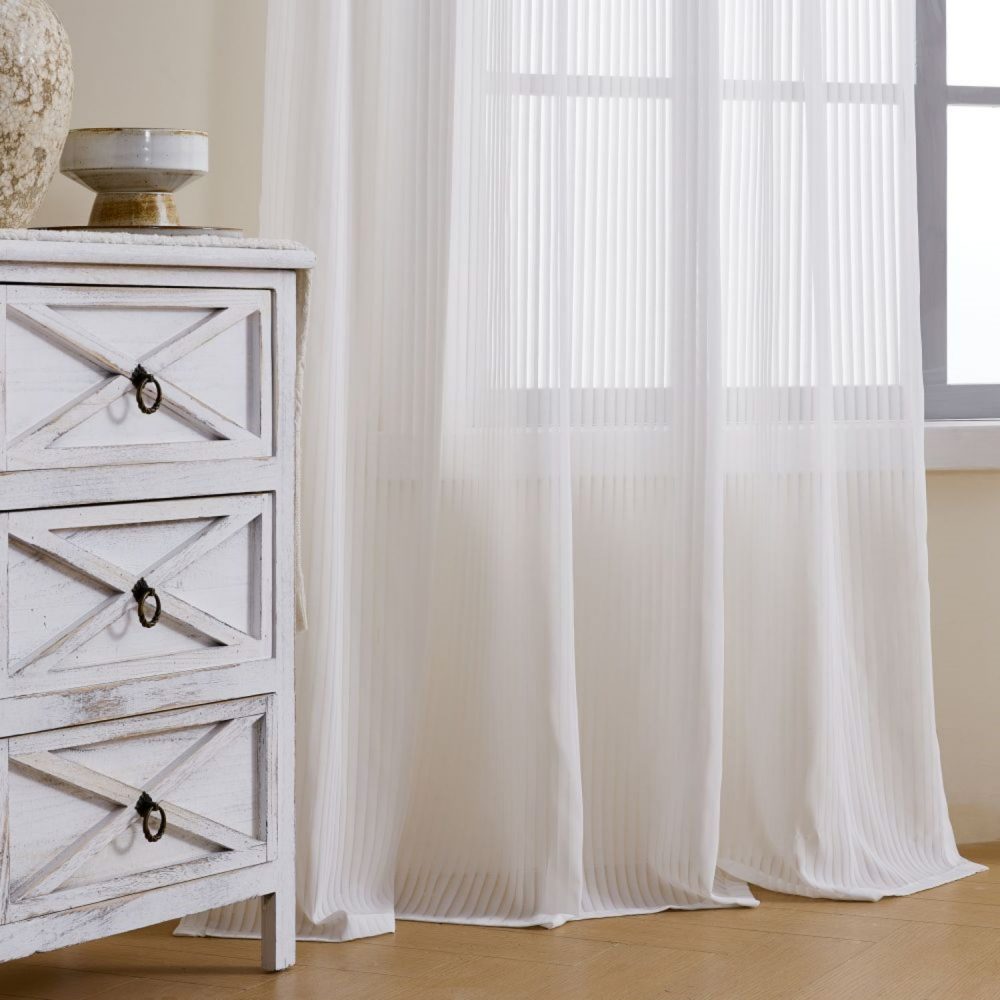Kerry Striped White Sheer Curtains