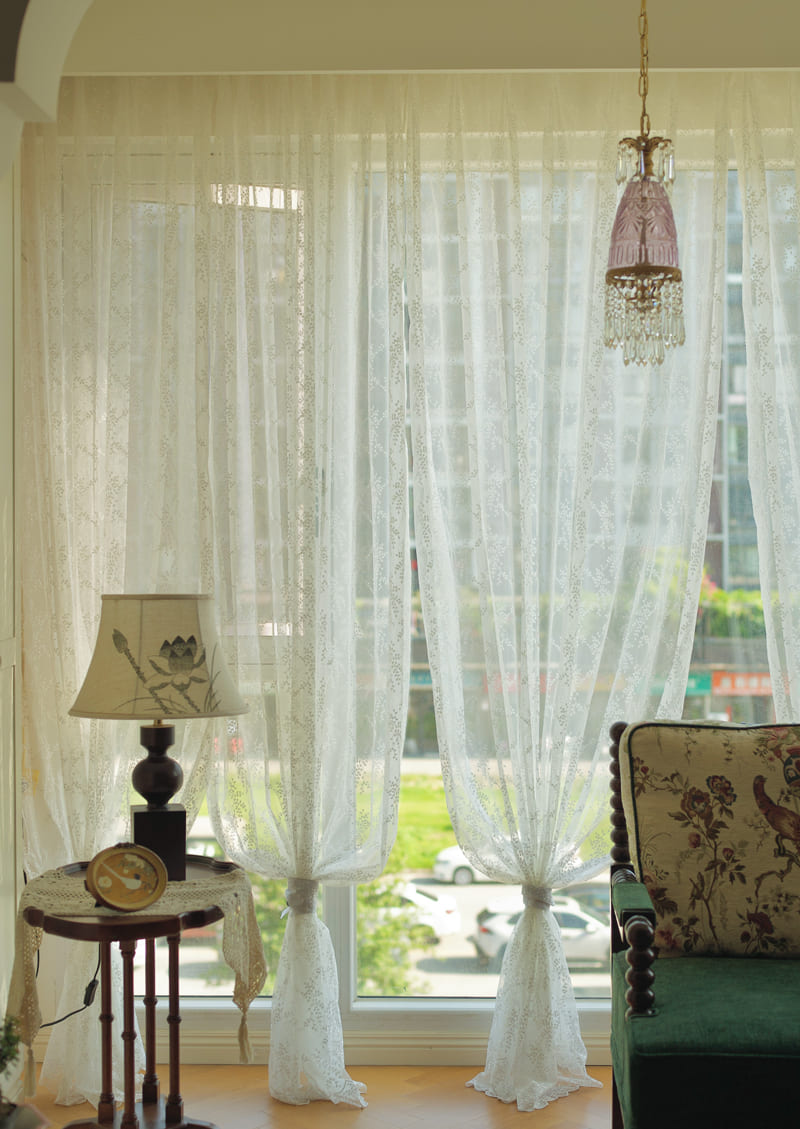 Lee - French Style Lace Leaf Embroidered Sheer