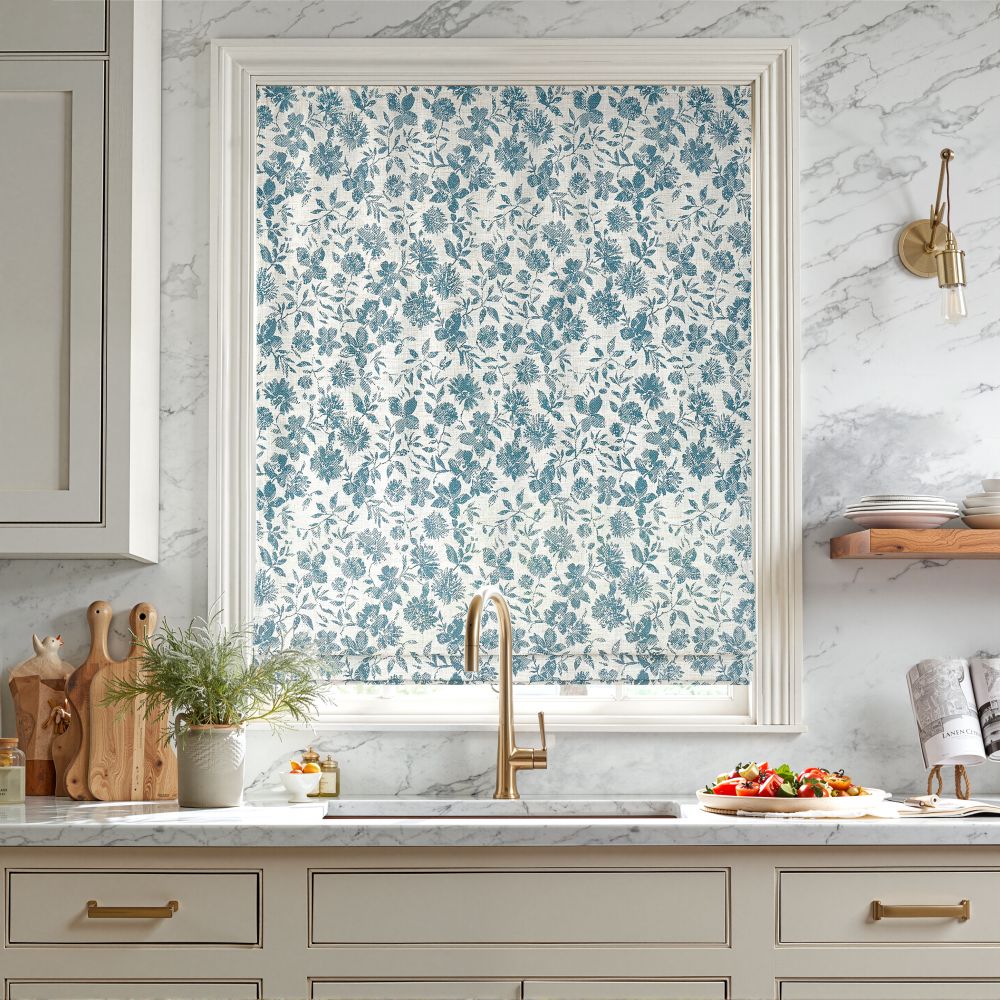 Lanka Blue Floral Roman Shade