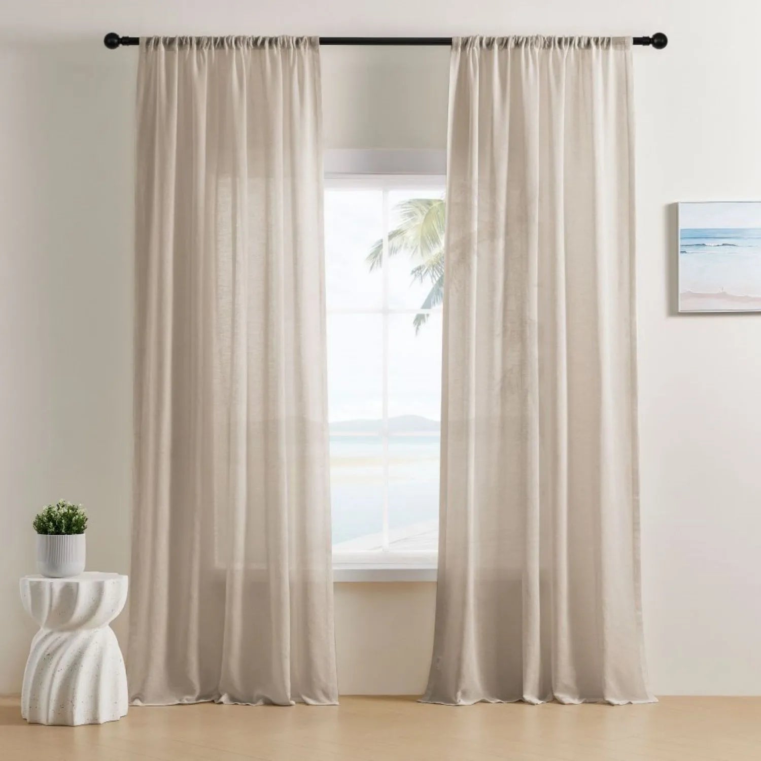 Leah Cotton Texture White Sheer Curtains