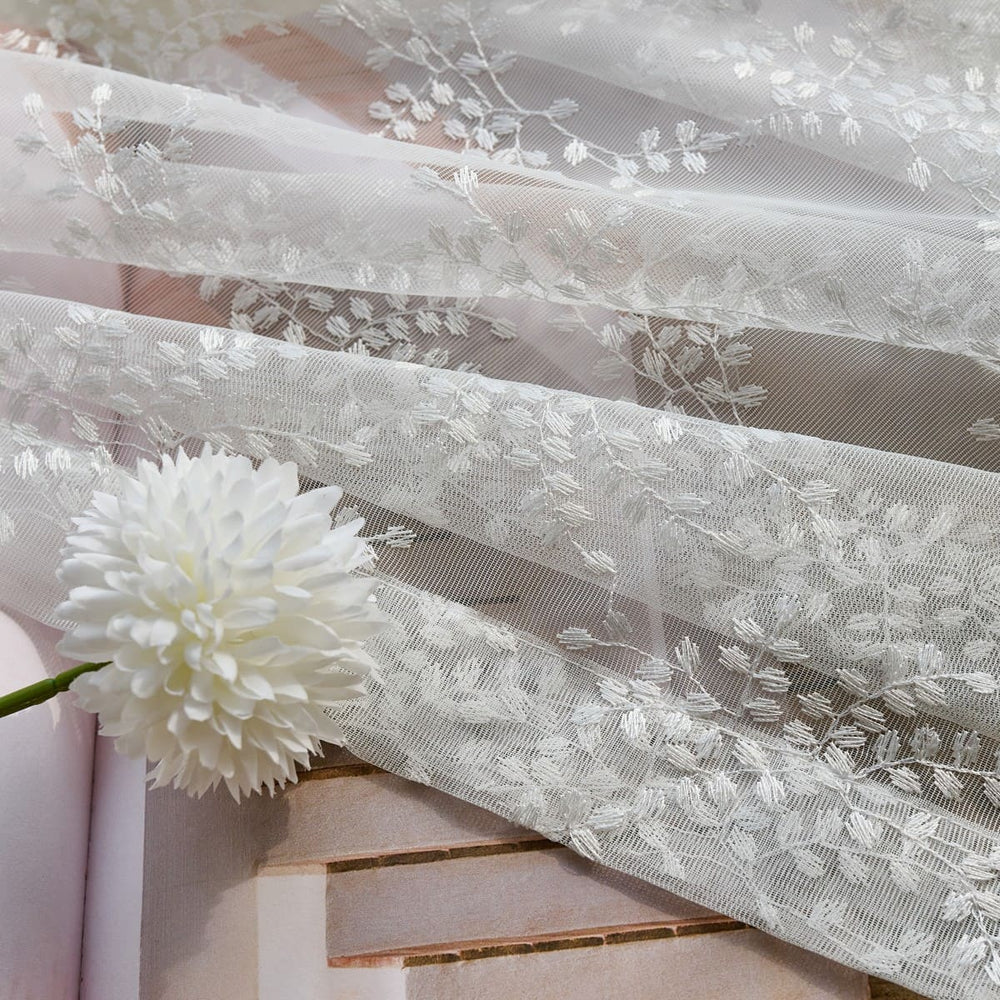 Lee - French Style Lace Leaf Embroidered Sheer