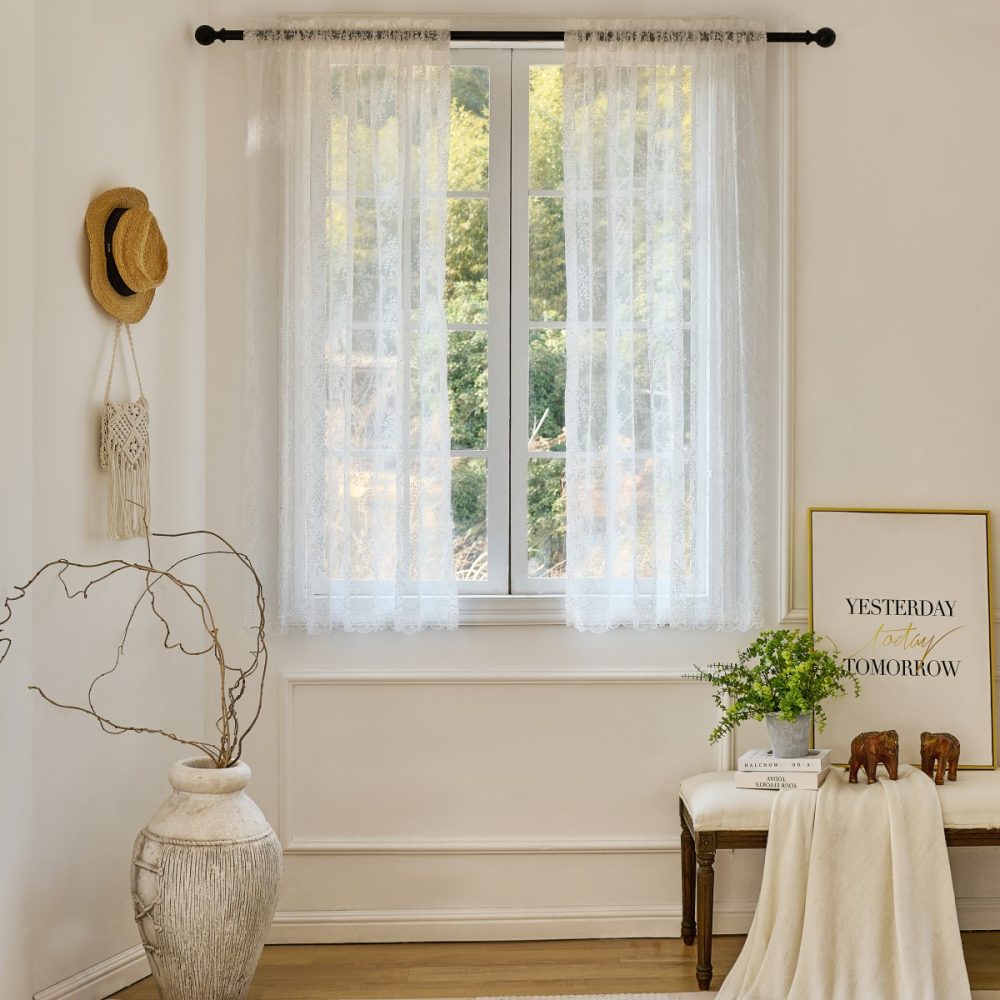 Lee Lace Leaf Embroidered Sheer Curtains