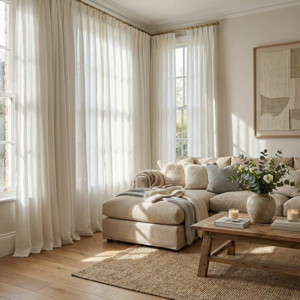 Lelio White 100% Pure Linen Sheer Curtains