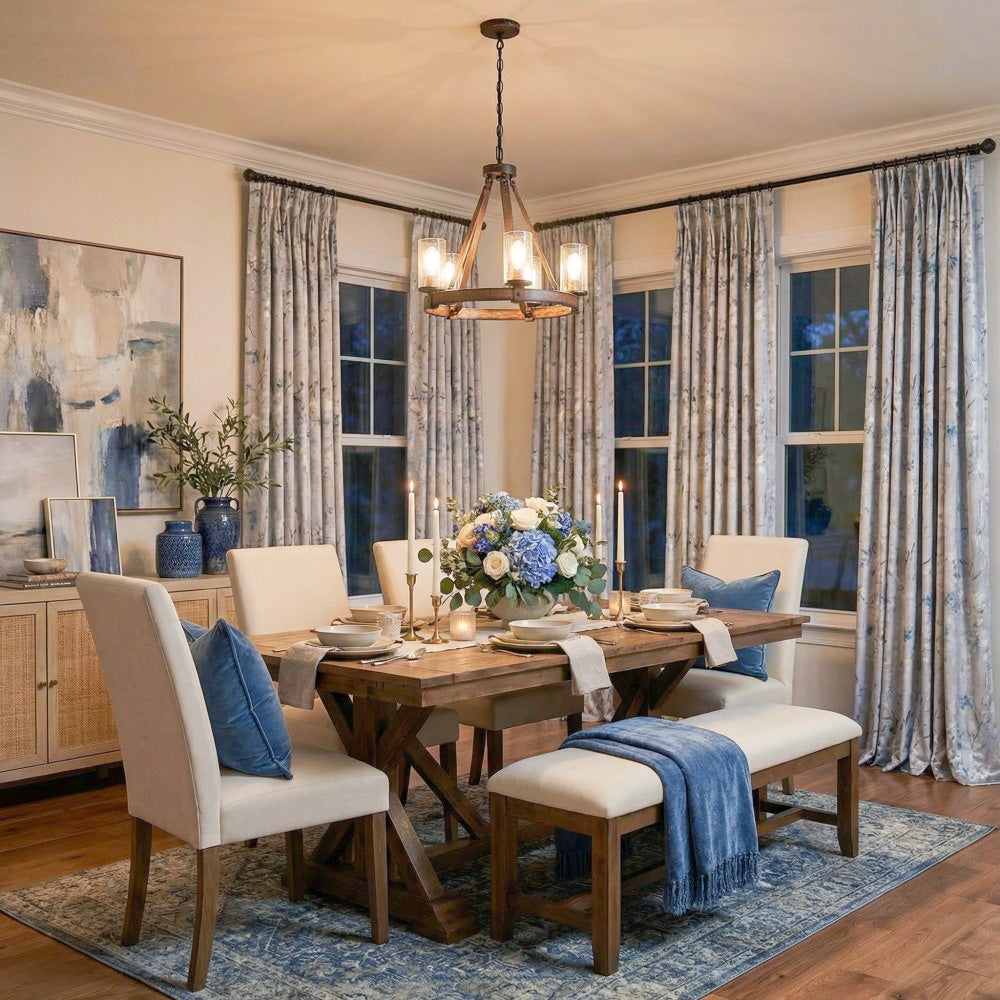 Levine Pale Blue Leaf Botanical Curtians