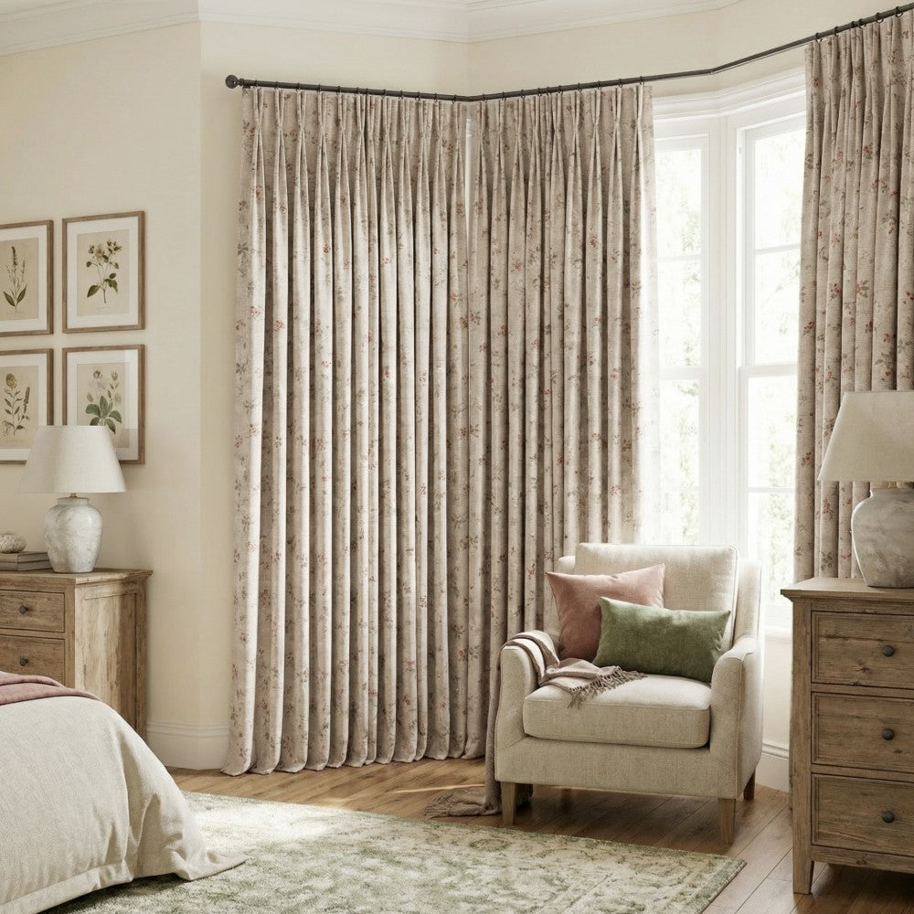 Livia Spring Botanical Print Linen Custom Curtains