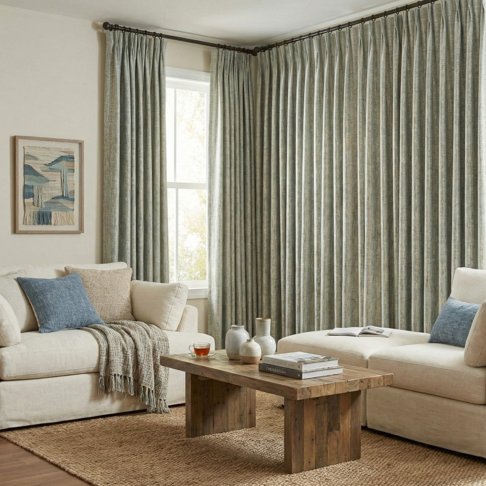 Logan Green Gold Thread Crosshatch Curtains