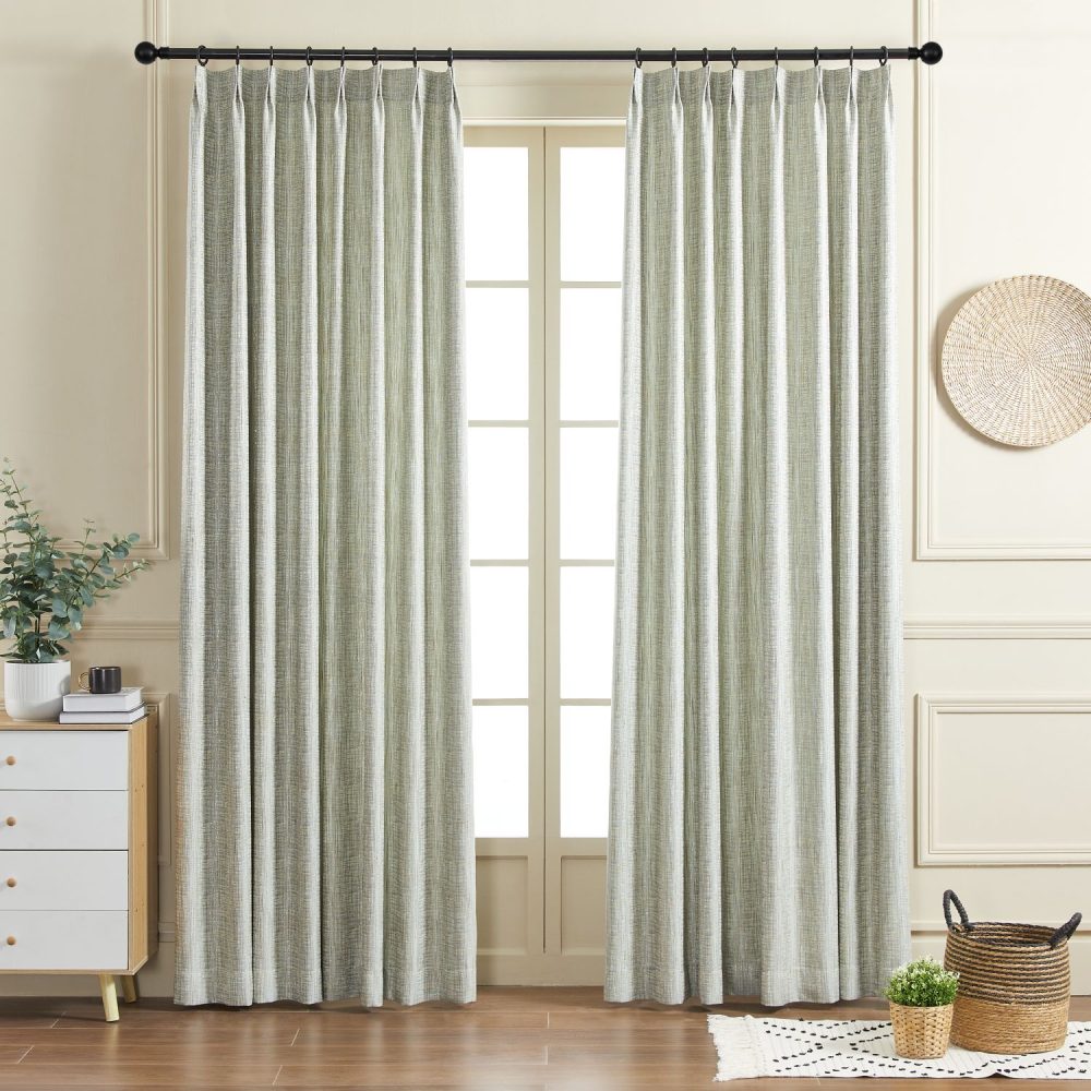 Logan Green Gold Thread Crosshatch Curtains