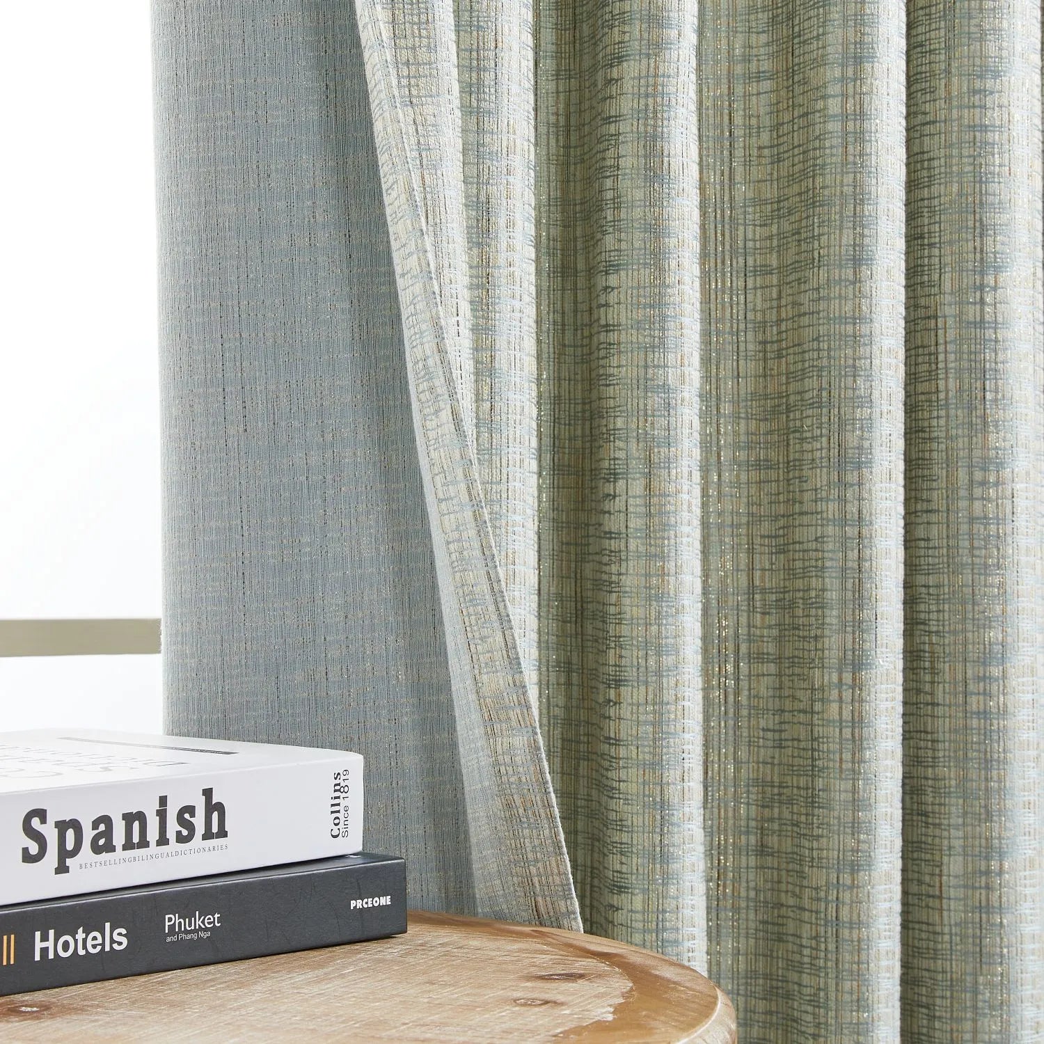 Logan Green Gold Thread Crosshatch Curtains