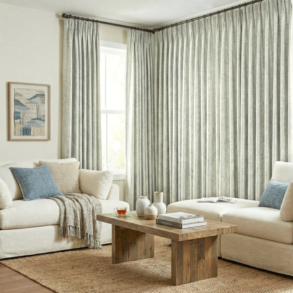 Logan Green Gold Thread Crosshatch Curtains