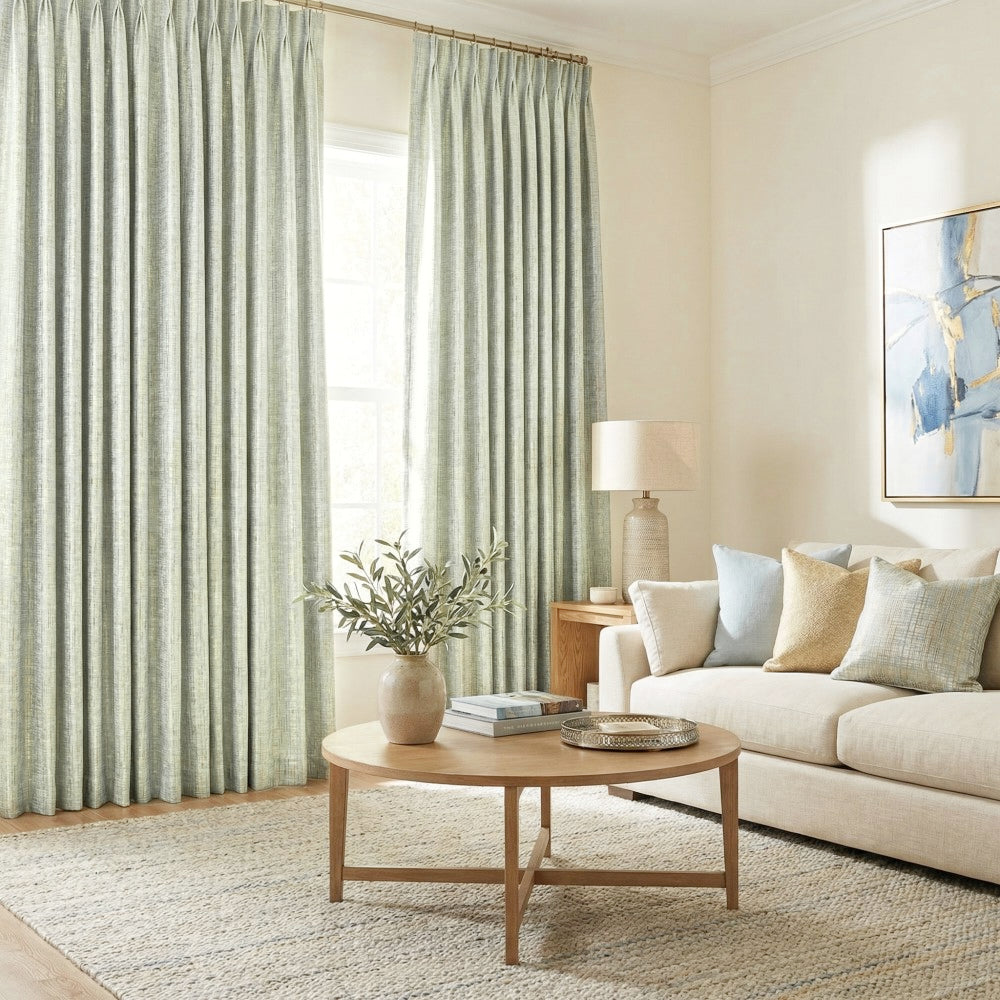 Logan Green Gold Thread Crosshatch Curtains