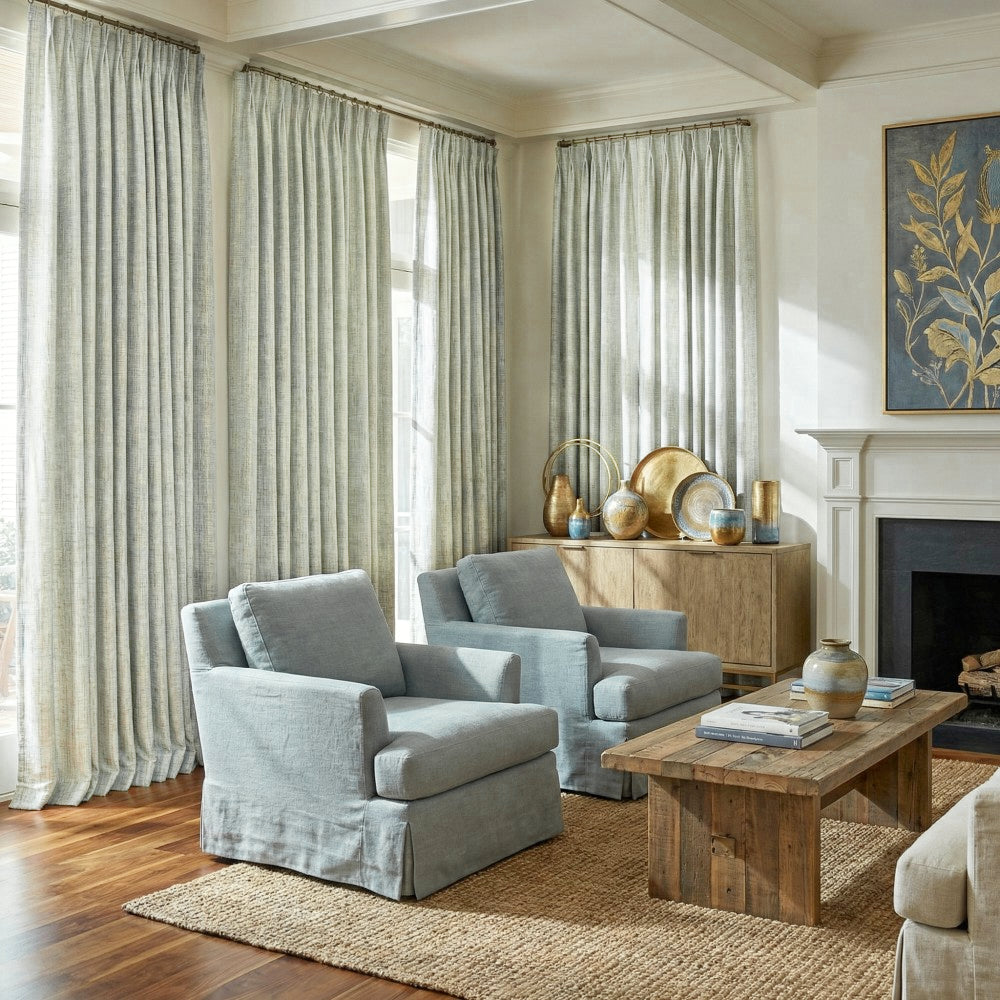 Logan Green Gold Thread Crosshatch Curtains