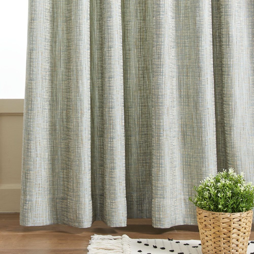 Logan Green Gold Thread Crosshatch Curtains