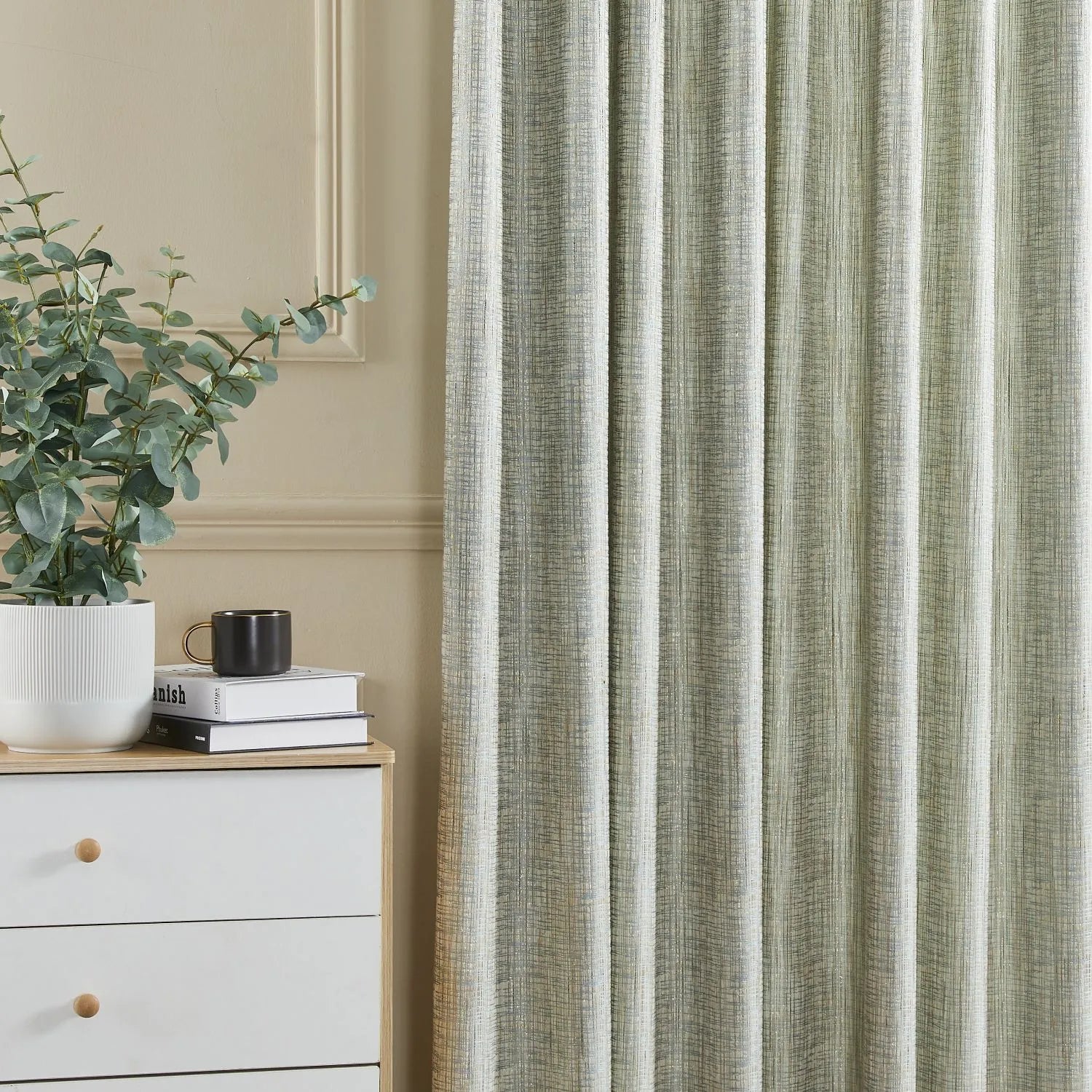 Logan Green Gold Thread Crosshatch Curtains