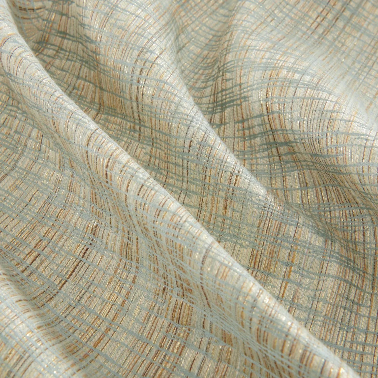 Logan Green Gold Thread Crosshatch Curtains