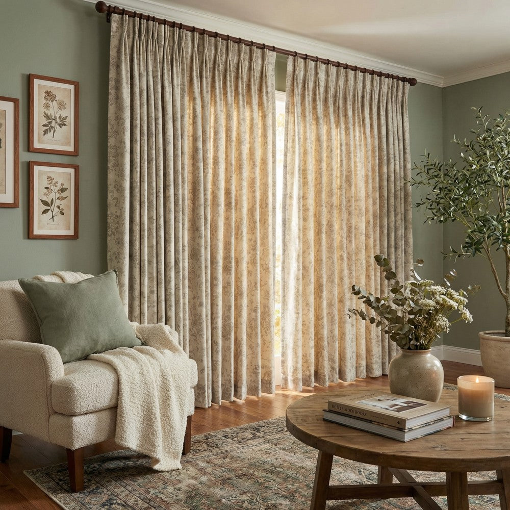 Lorah Modern Vintage Sage Floral Patterned Curtains