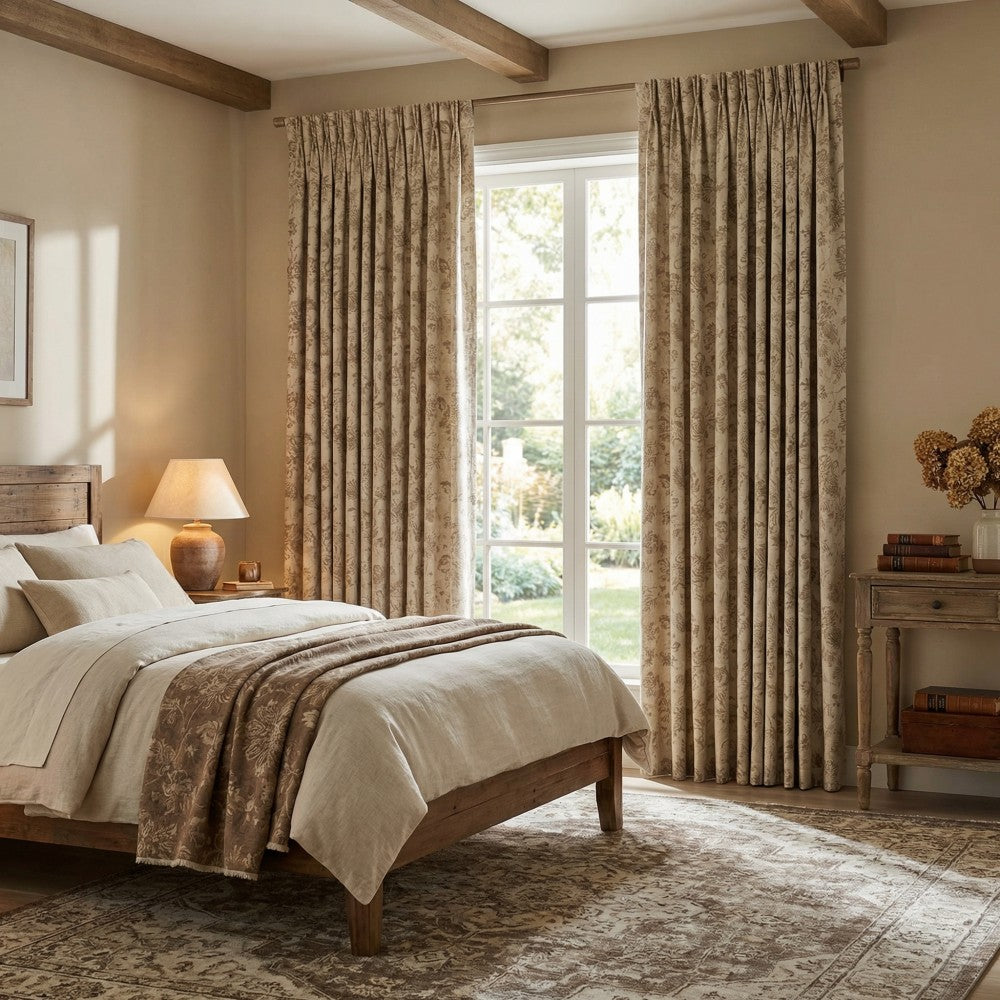 Lorah Modern Vintage Sage Floral Patterned Curtains