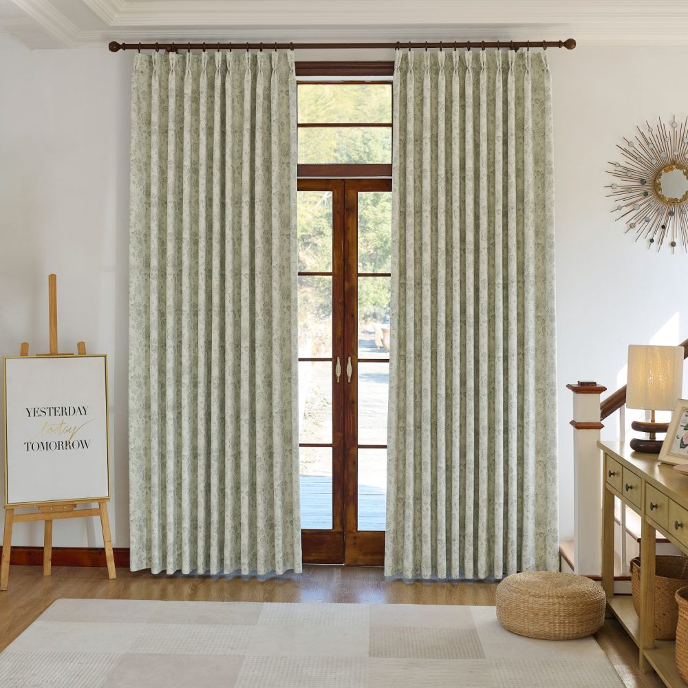 Lorah Modern Vintage Sage Floral Patterned Curtains