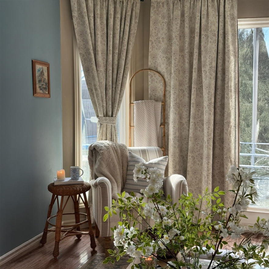 Lorah Modern Vintage Sage Floral Patterned Curtains