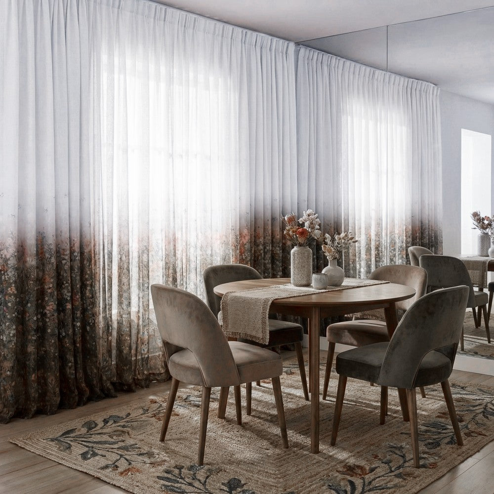 Lucy Botanical Print Border Sheer Curtains