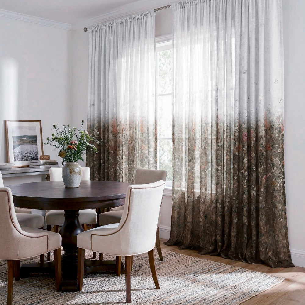 Lucy Botanical Print Border Sheer Curtains