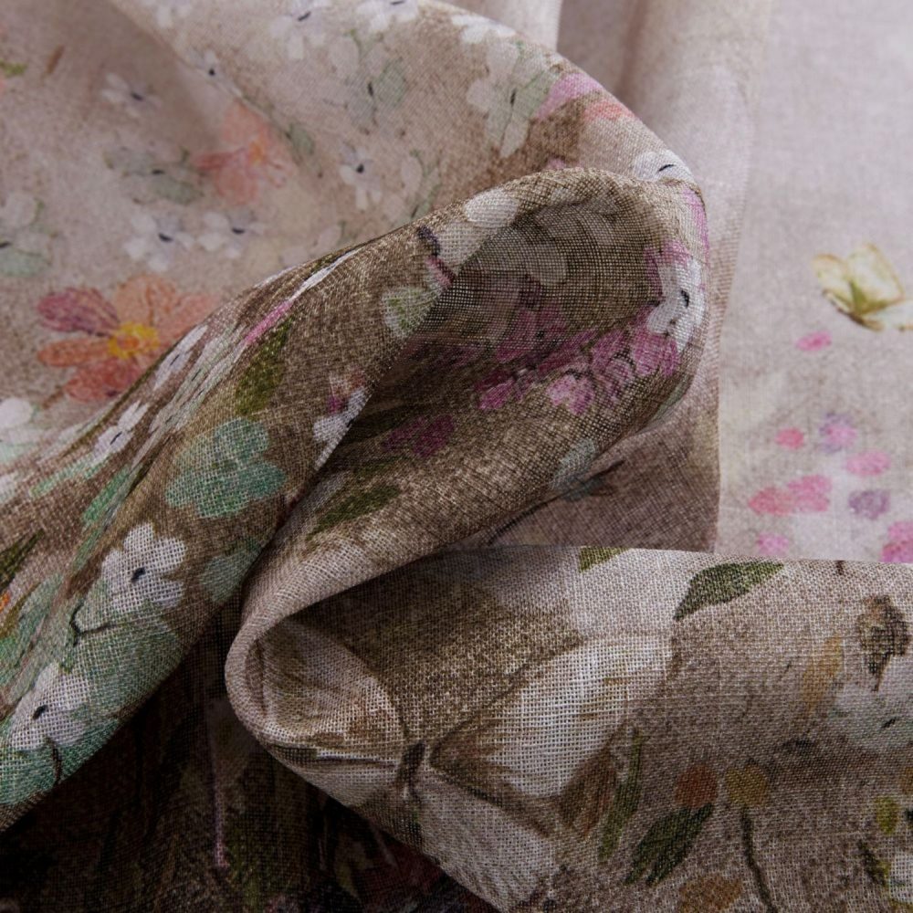 Lucy Botanical Print Border Sheer Curtains