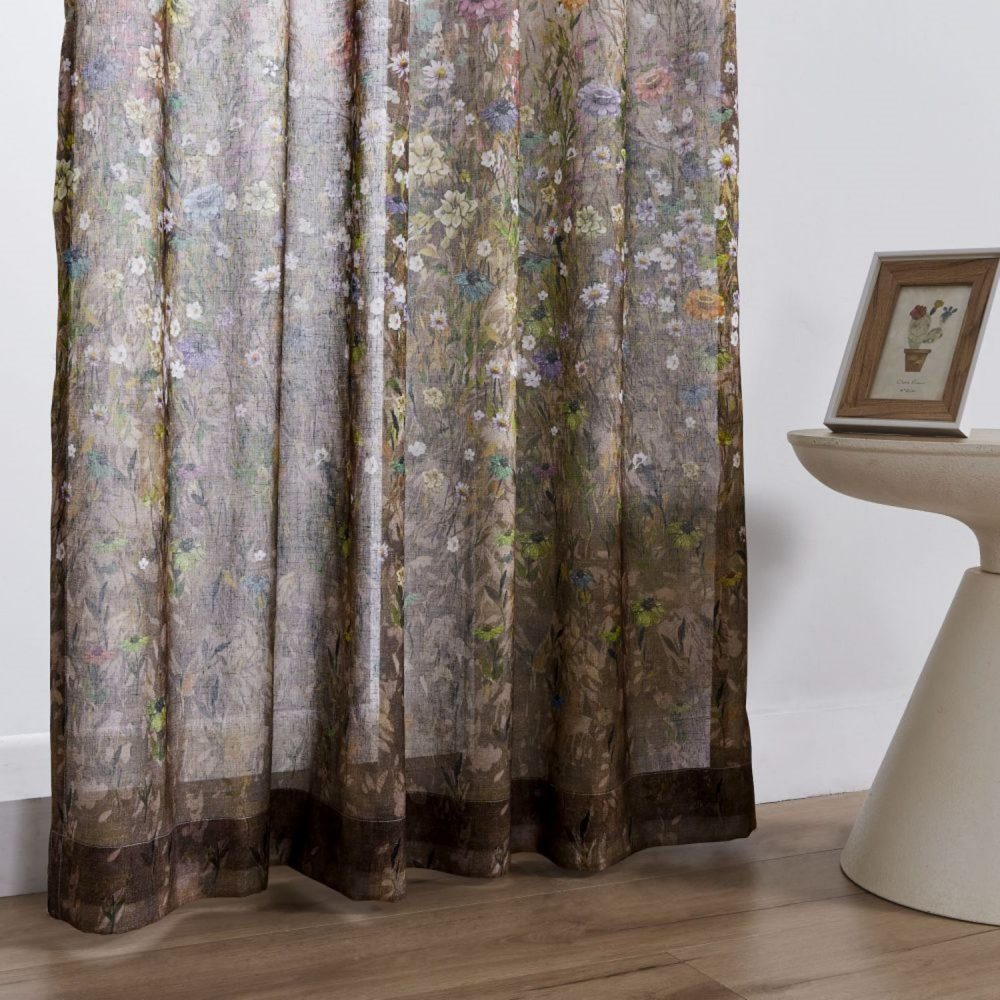 Lucy Botanical Print Border Sheer Curtains