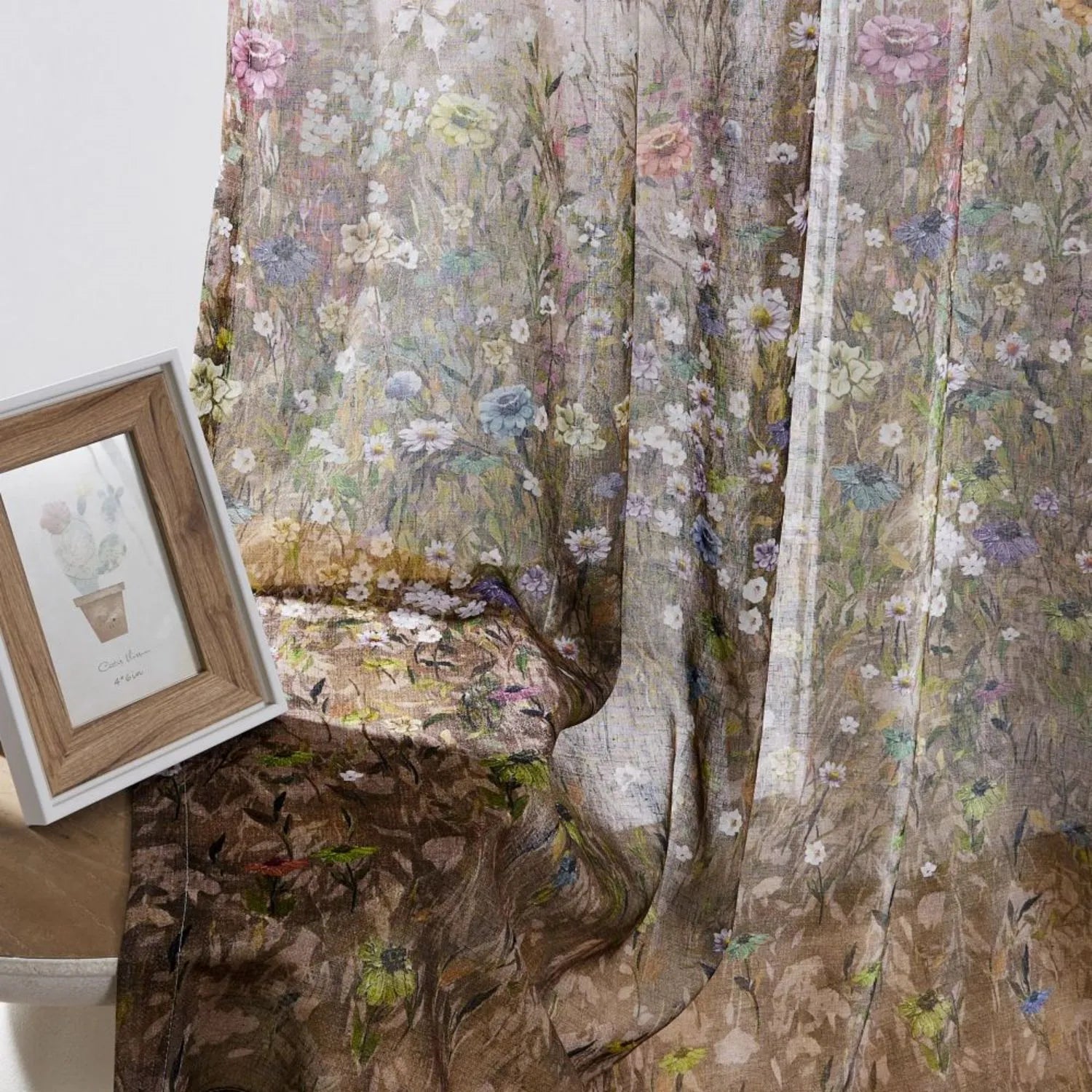 Lucy Botanical Print Border Sheer Curtains