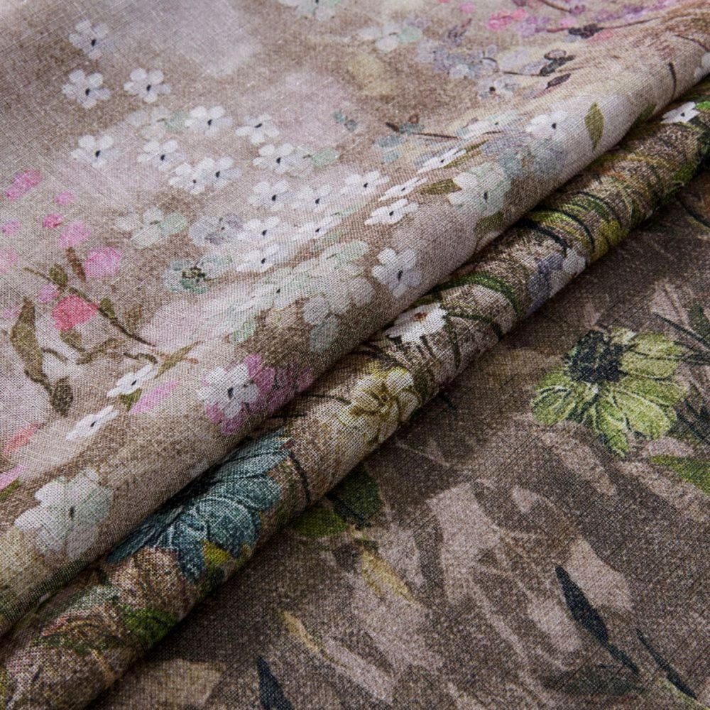 Lucy Botanical Print Border Sheer Curtains