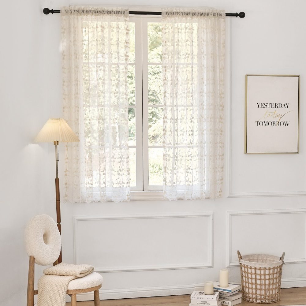 Lyra Lace Embroidered Daisy Sheer Curtains