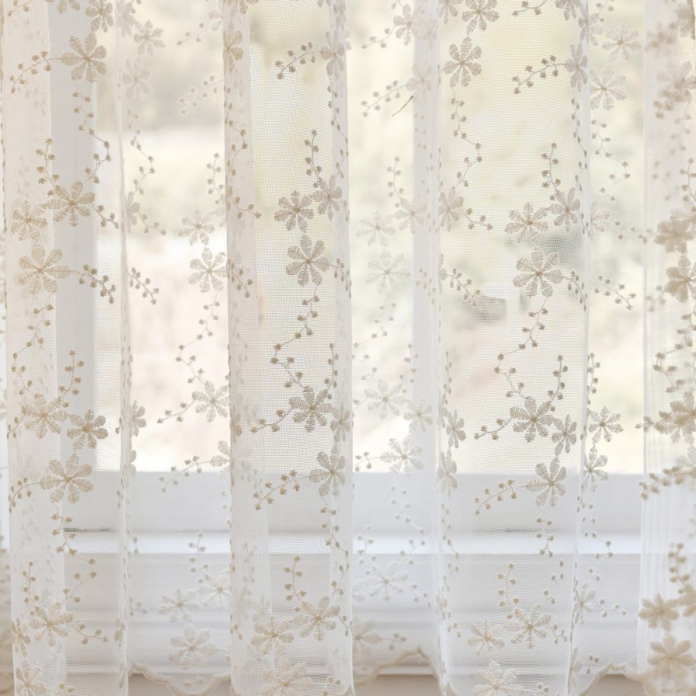 Lyra Lace Embroidered Daisy Sheer Curtains