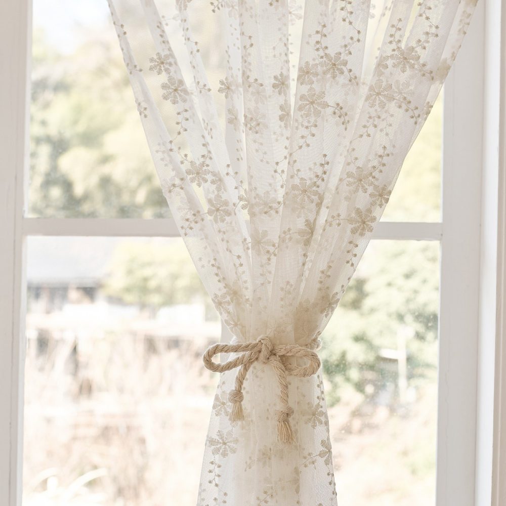 Lyra Lace Embroidered Daisy Sheer Curtains