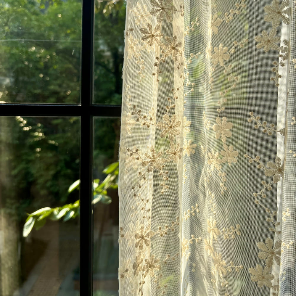 Lyra Lace Embroidered Daisy Sheer Curtains