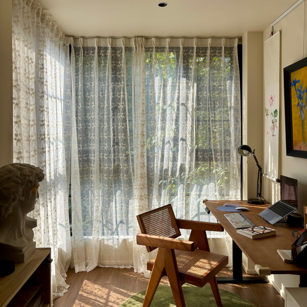 Lyra Lace Embroidered Daisy Sheer Curtains