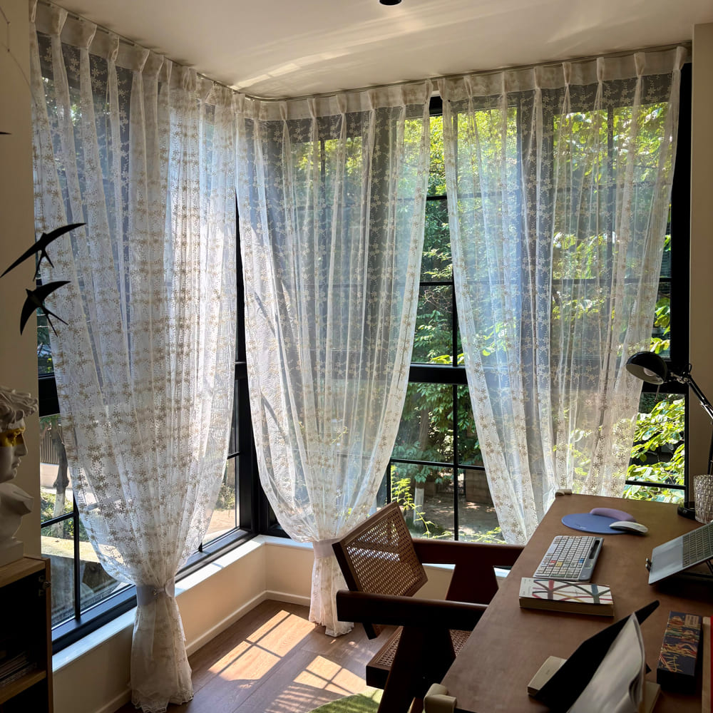 Lyra Lace Embroidered Daisy Sheer Curtains