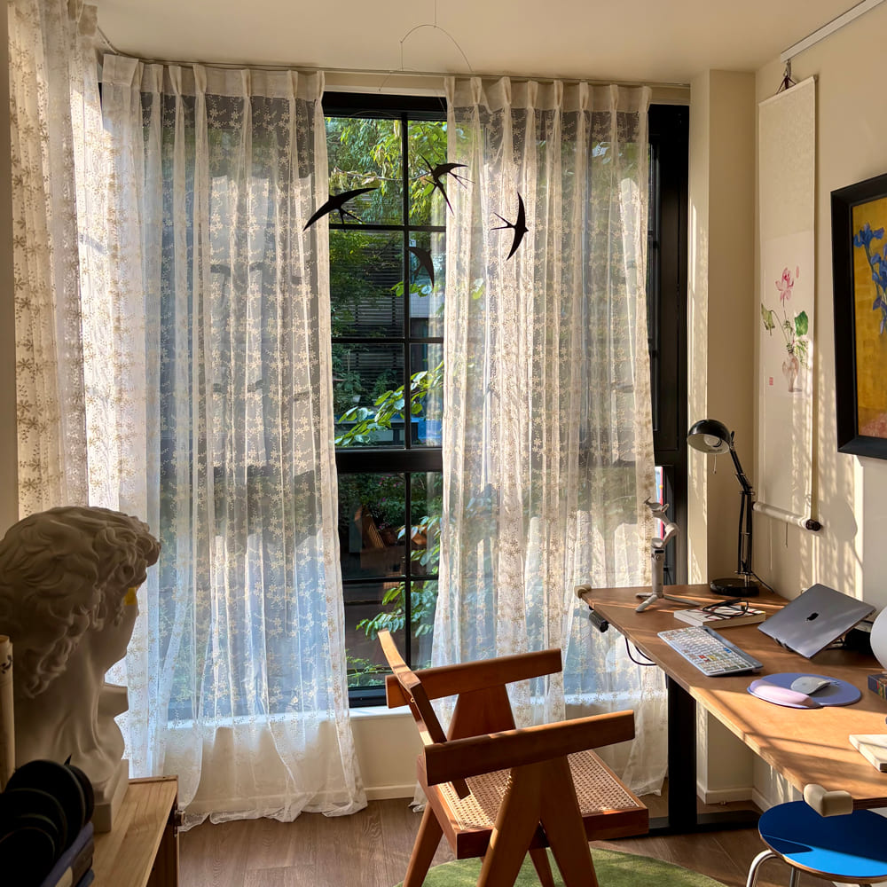 Lyra Lace Embroidered Daisy Sheer Curtains