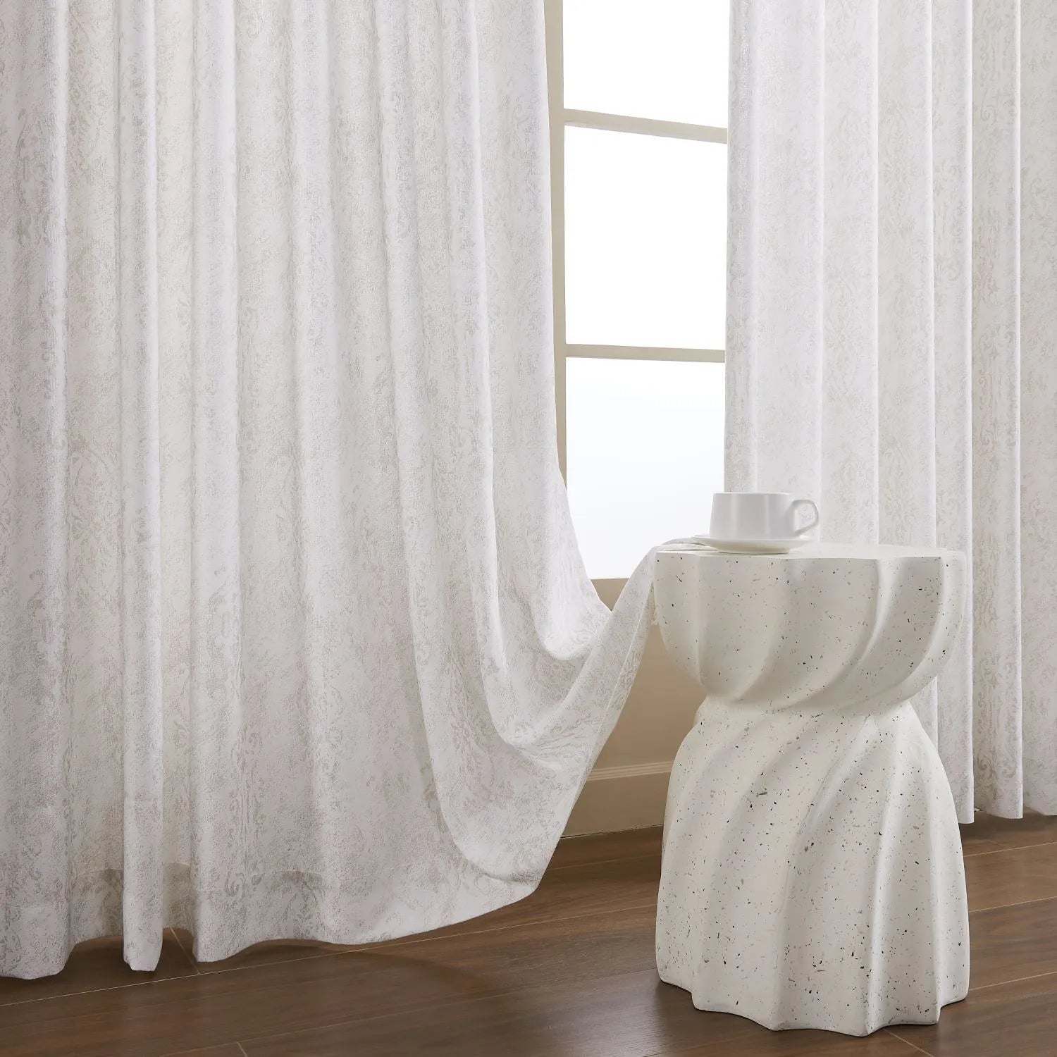 Mazon Damask Foil Printed Linen Sheer Curtains
