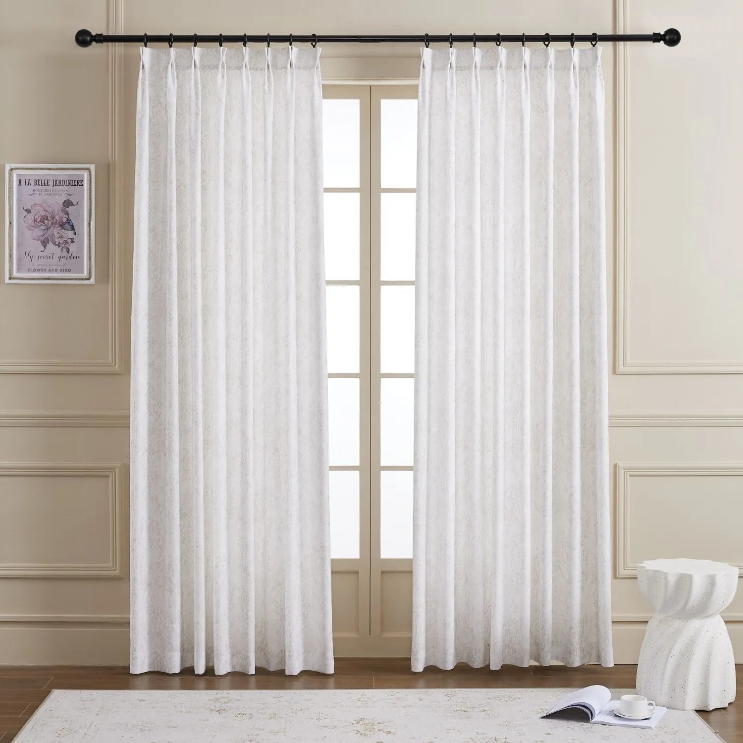 Mazon Damask Foil Printed Linen Sheer Curtains