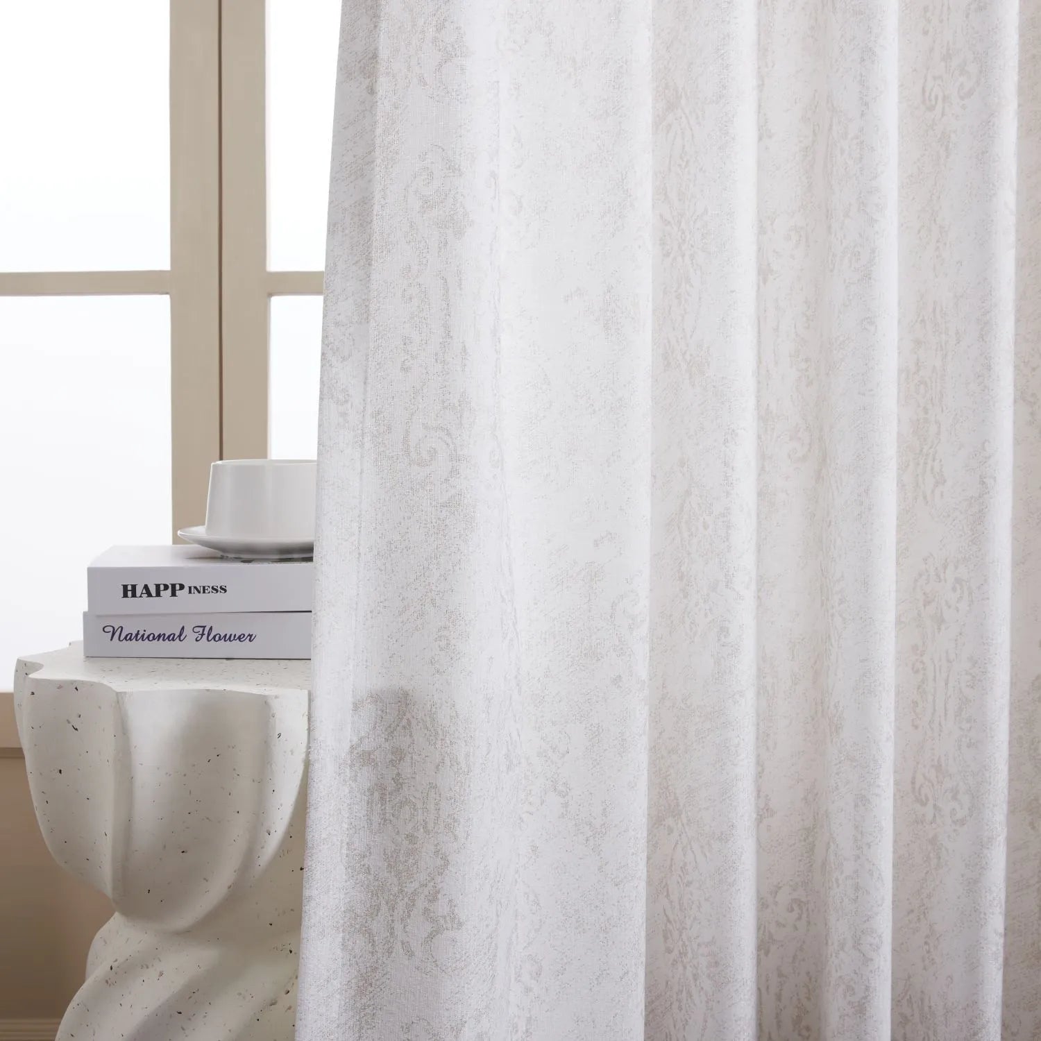 Mazon Damask Foil Printed Linen Sheer Curtains