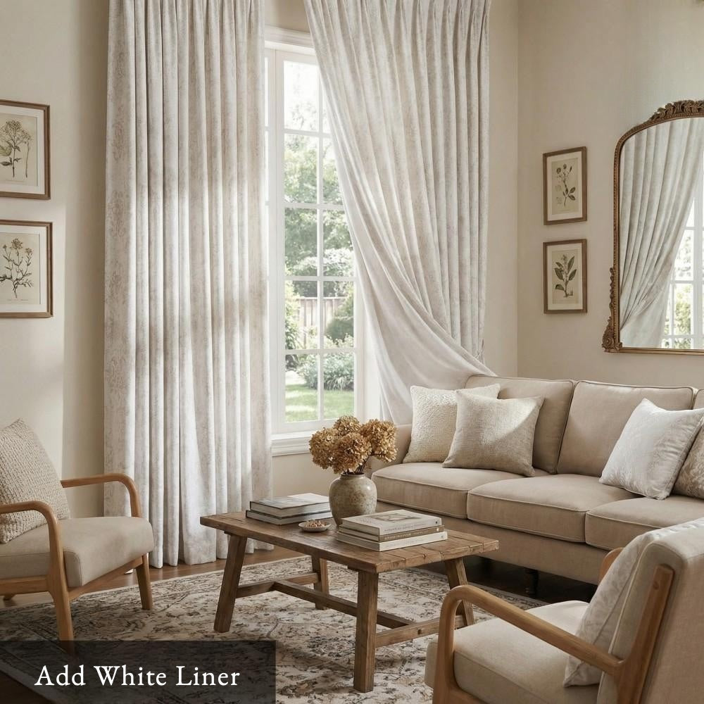 Mazon Damask Foil Printed Linen Sheer Curtains