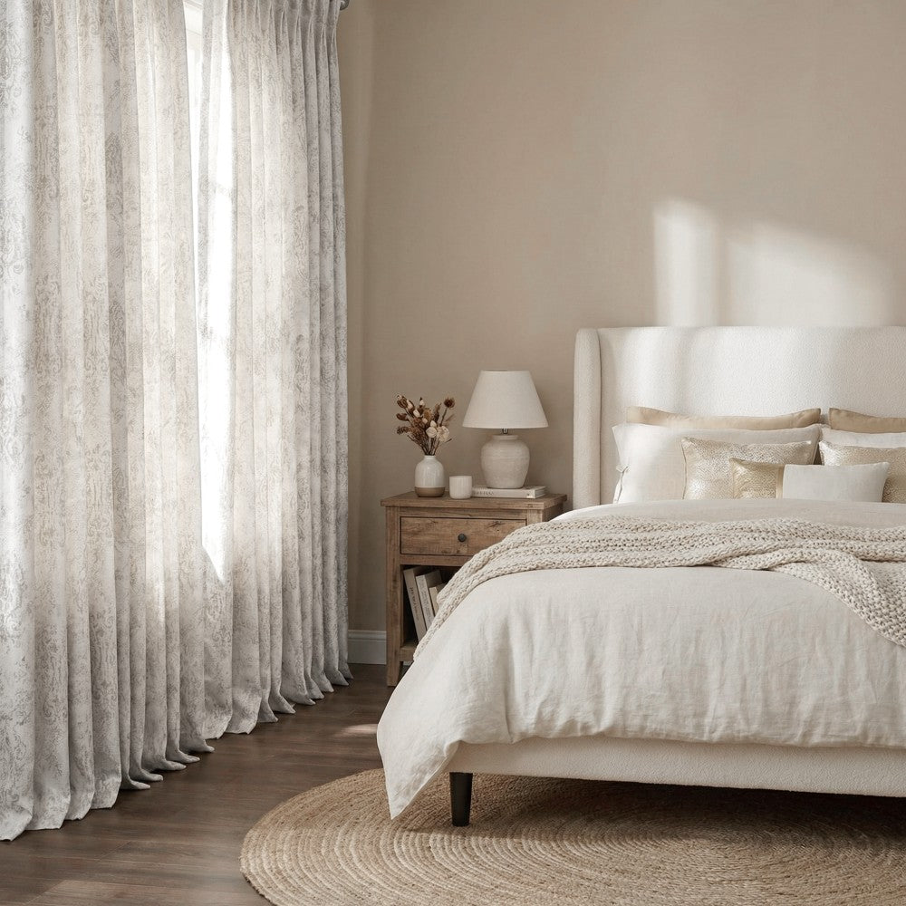 Mazon Damask Foil Printed Linen Sheer Curtains