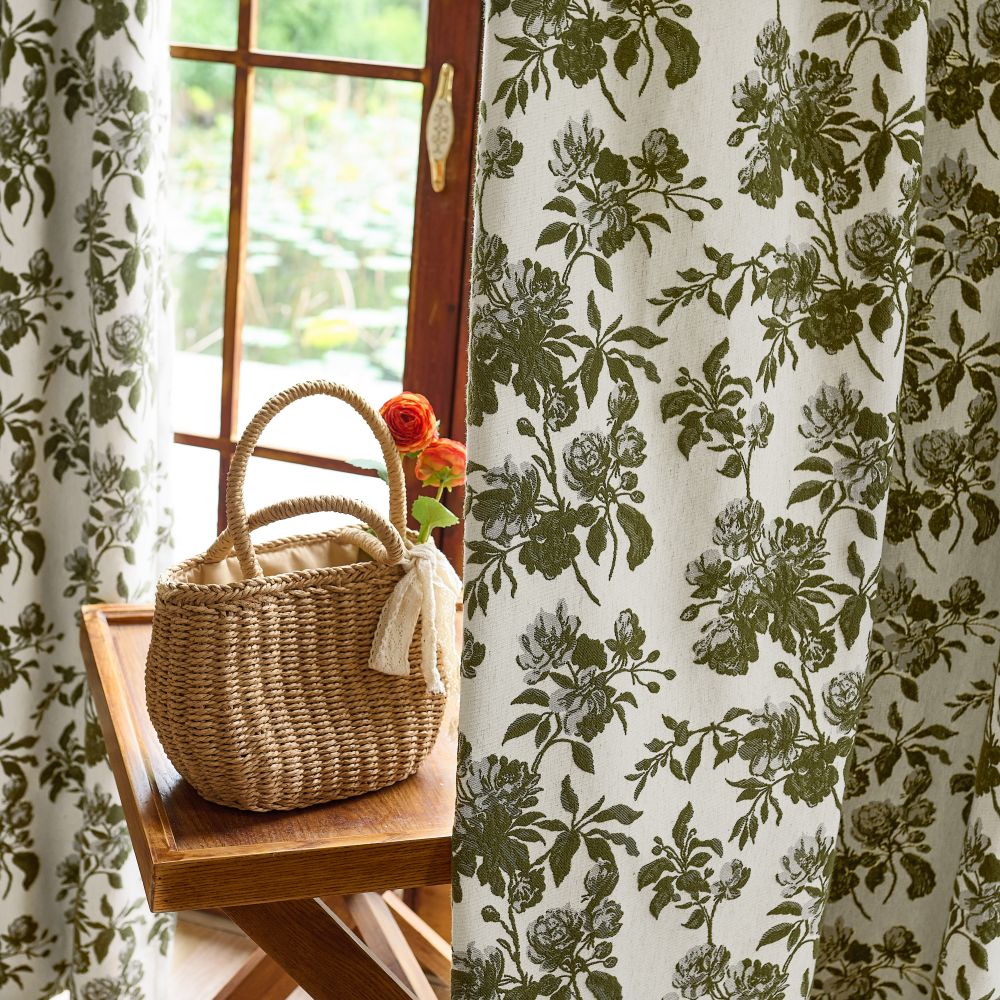 Aurora Retro Rose Blooming Jacquard Custom Curtains