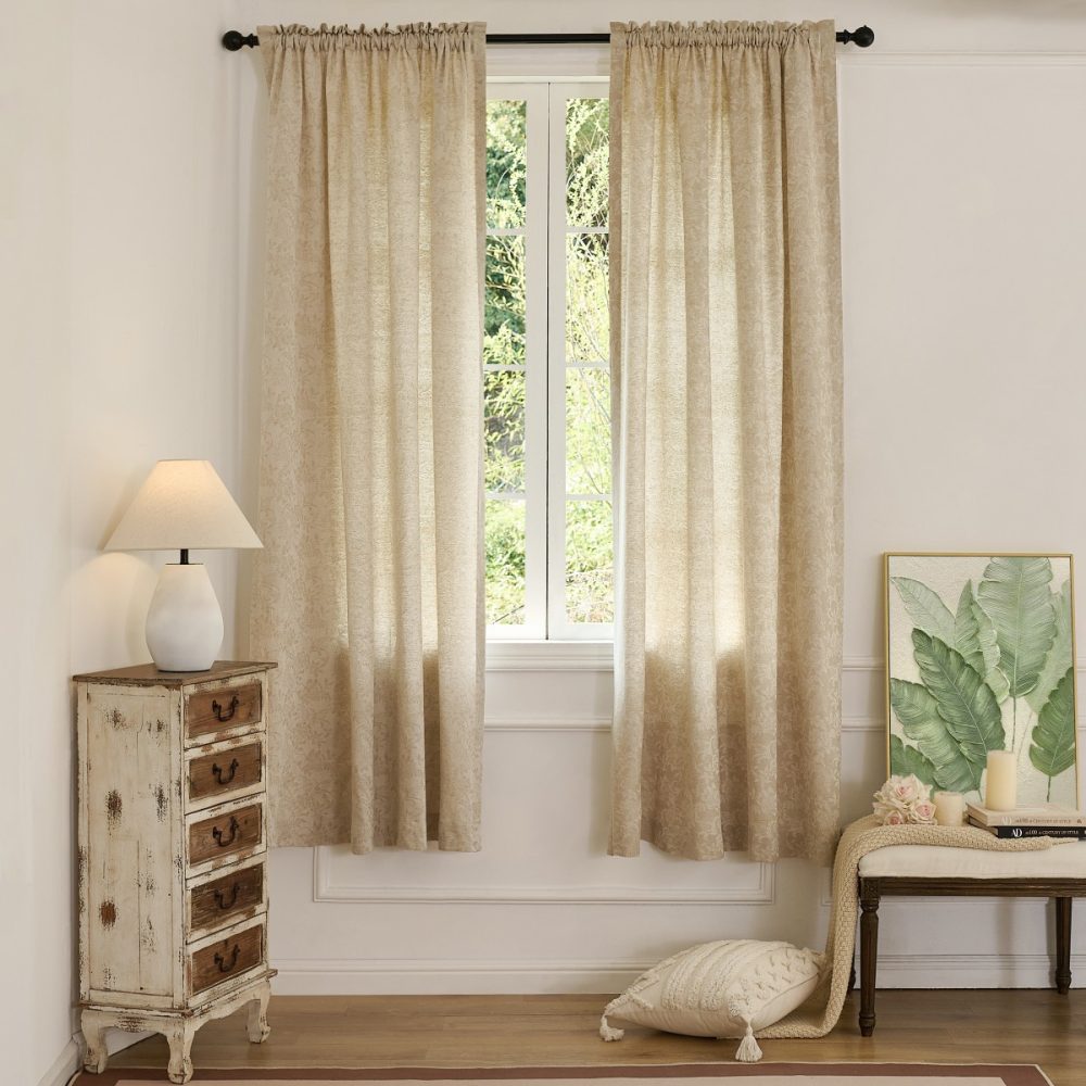Minnie Rustic Style Subtle Floral Cotton Curtains